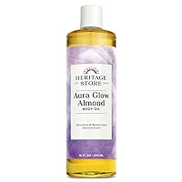 HERITAGE STORE Aura Glow Almond Body Oil with Sweet Almond Oil, Luxurious Skin Moisturizer, Massage Oil, Bath Oil, Carrier Oil for Essential Oils, Almond Scent, All Skin Types, 60-Day Guarantee, 16oz