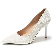 Women Lace Fabric Wedding High Heels Sequin Slip On Bridal Pumps Shoes Glitter Evening Stiletto Heels