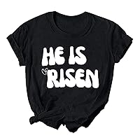 Women He is Risen Shirt Christian Easter Graphic T Shirt Fashion Cute Easter Egg Inspirational Short Sleeve Tee Shirts