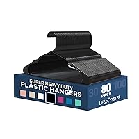 Plastic Clothes Hanger Set - 80 Pieces Versatile, Lightweight, Space-Saving, Non-Slip, Slim Designed, Dry and Wet Clothes Hanger Set - Black