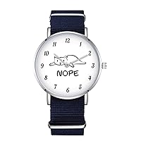 Nope Cat Design Nylon Watch for Men and Women, Lazy Kitty Theme Unisex Wristwatch, Minimalist Lover Gift Idea