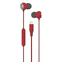 Realm Lightning Earbuds Apple MFi Certified Headphones, in-Ear Headphones with Lightning Connector, Built-in Microphone, Hands-Free Calling and Track Controls, Red