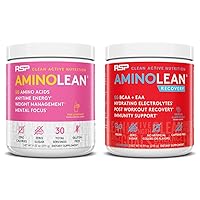 RSP NUTRITION AminoLean Pre Workout Energy (Pink Lemonade 30 Servings) with AminoLean Recovery Post Workout Boost (Tropical Island Punch 30 Servings)