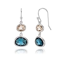 Delicate Navy Blue Simulated Sapphire & Champagne Topaz Dangle Earrings - Handmade, Lightweight, Hypoallergenic Silver-Plated Drops for Everyday Wear, with Birthstone Crystal Accents