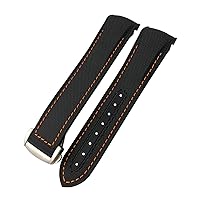 20mm 21mm 22mm Nylon Rubber Watch Band Fit for Omega GMT Seamaster Planet Ocean 600 8900 Orange Canvas Silicone Strap (Color : Black Orange line, Size : 21mm)