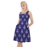 CowCow Womens Skater Dress with Pockets Hibiscus Hawaii Floral Summer Tropical Leafs Plumeria V-Neck Dress, XS-5XL