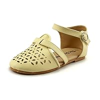 Girl's Closed Toe Casual Flat Sandal Shoes Laser-cut Style Yellow Toddler Size 7