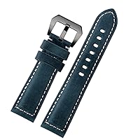 20mm 22mm 24mm 26mm Genuine Leather Retro Man Watch Band for Panerai PAM111 441 Cowhide Watchband Wrist Strap (Color : Blue-Black, Size : 24mm)