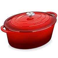 Velaze 7.5 QT Enameled Oval Dutch Oven Pot with Lid, Cast Iron Dutch Oven with Dual Handles for Bread Baking, Cooking, Frying, Non-stick Enamel Coated Cookware (RED)
