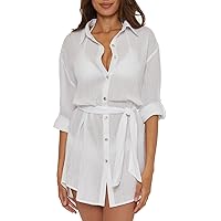 BECCA Gauzy Shirt Dress, Collared Button-up, Beach Cover Ups for Women