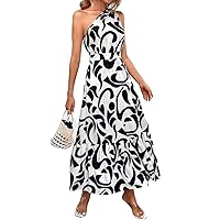 Women's Dress Allover Print One Shoulder Dress STADIG Dress for Women