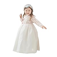 Hanbok Dress Korea Traditional Clothing Baby Girls Dol Party Flower Lace Ivory Coral 1-8 Ages OSG3