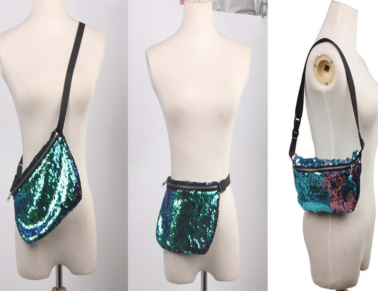 YEKEYI Reversible Mermaid Sparkling Sequins Glitter Belt Waist Bag Handbag Wallet Purse Case Cosmetic Makeup Bag Waist
