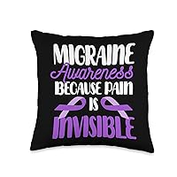 Migraine Awareness Because Pain Is Invisible - Purple Ribbon Throw Pillow