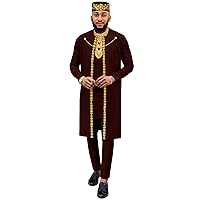 African Clothes for Men Embroidery Blazer Shirts Pants Hats 4 Piece Set Chain Dashiki Outfits for Wedding Evening