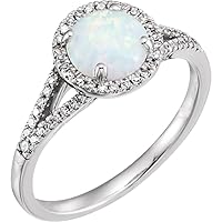 14k White Gold Simulated Opal Cabochon Polished Opal and 0.17 Dwt Ring Size 6.5 Jewelry for Women