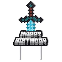 Mining Craft Pixel Gamer Gaming Birthday Cake Topper Video Game Mine Party