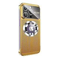 Omio Heat Dissipation Phone Case for iPhone 14 Pro Max Compatible with MagSafe, Plating Frameless Slim Case with Window Glass Camera Lens Protector Magnetic Breathable Cooling Case for Men Women Gold