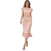 Dresses for Women - Butterfly Sleeve Ruffle Hem Lace Dress