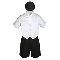 5pc Baby Toddlers Boys White Vest Bow Tie Black Shorts Suits Cap S-4T (L:(12-18 months))