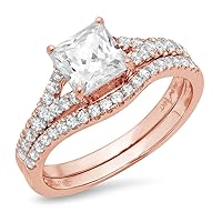 2.01 ct Princess Cut Clear Simulated Diamond Anniversary Engagement Promise 18k Rose Gold Solitaire with Accents Bridal Set