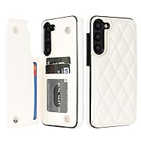 for Samsung Galaxy S23 Case Wallet 6.1 Inch with Card Holder Premium Soft PU Leather Magnetic Clasp, Shockproof Stylish Protective Cover for Galaxy S23 -White
