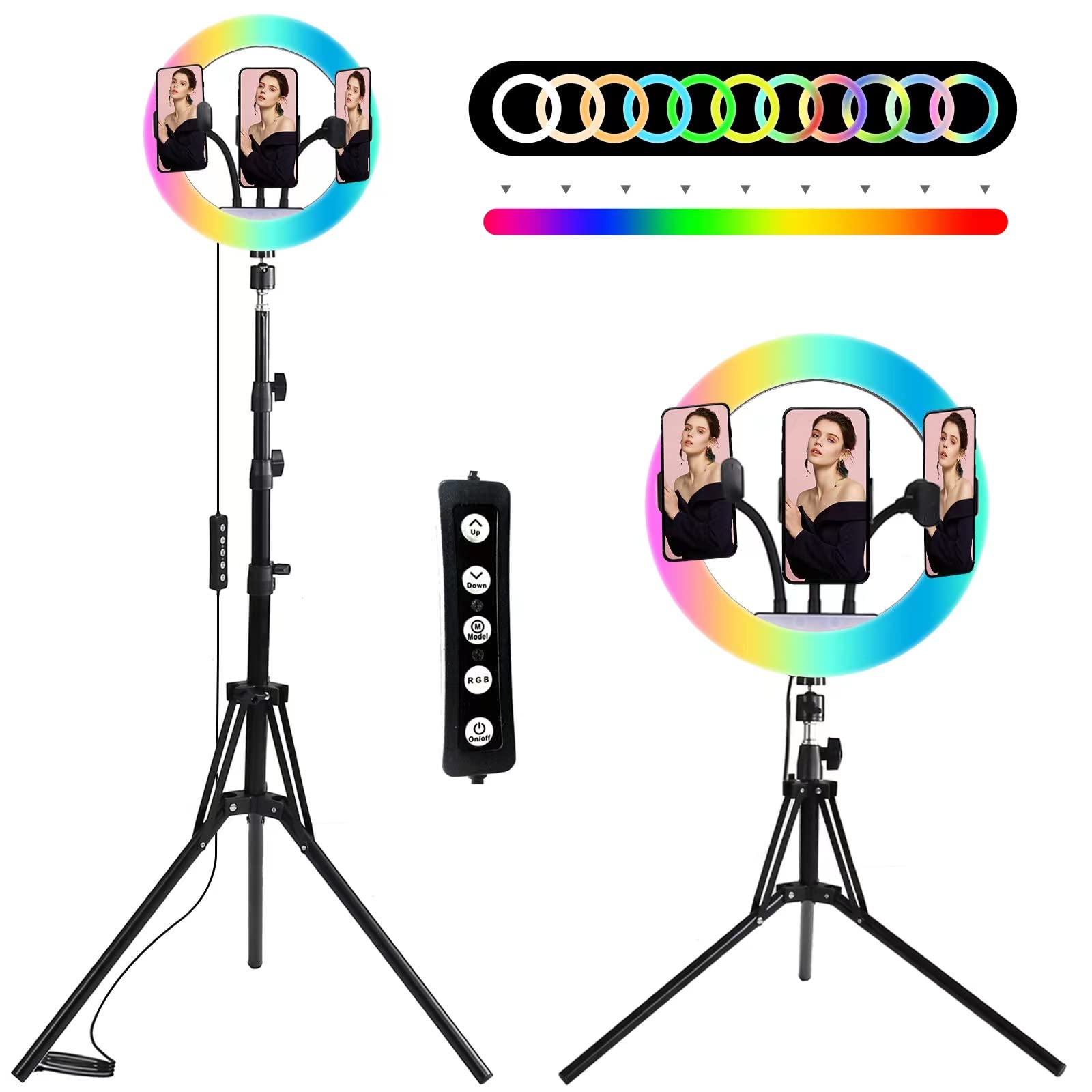 Threebro Ring Light, 12.8 inch RGB Ring Light with Stand, More Than 20 Colors Modes Dimmable Ring Light with 3 Phone Holder Suitable for YouTube/Shooting/Live