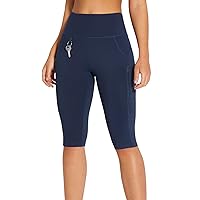 BALEAF Women's Hiking Long Shorts Knee Length High Waist Leggings Capri Pockets Athletic Outdoor Travel Workout Biker Shorts