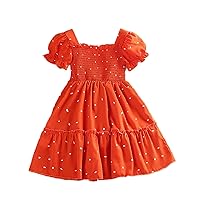 Toddler Girls' Dresses Bubble Sleeves Short Sleeved Pleated Polka Dot Princess Dress Summer Beach Youth Swing Dress