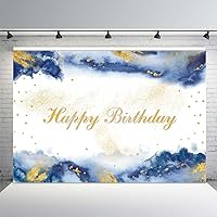 MEHOFOND 7x5ft Happy Birthday Backdrop Boys 1st Birthday Party Decorations Royal Blue Watercolor Clouds Photography Background Gold Glitter Pastel Rainbow Bday Banner Cake Smash Table Supplies