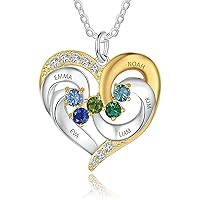 10K/14K/18K Gold Personalized Name Birthstone Heart Necklace with Moissanite Custom Birthstone Heart Necklace with 1~5 Name for Women Best Gift for Mom/Wife/Friend/Family