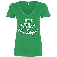 Threadrock Women's I Put The She in Shenanigans V-Neck T-Shirt