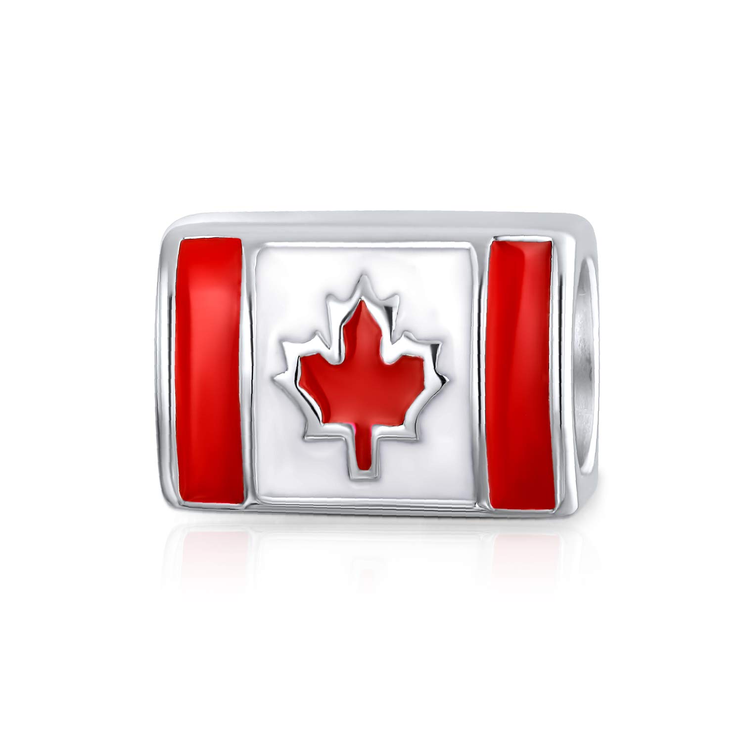 Red Enamel Maple Leaf Patriotic Canada Flag Charm Bead For Women For Teen Fits European Bracelet .925 Sterling Silver