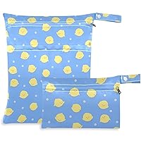 visesunny Funny Chickens Blue Dotted 2Pcs Wet Bag with Zippered Pockets Reusable Roomy Diaper Bag for Travel,Beach,Pool,Daycare,Stroller,Diapers,Dirty Gym Clothes, Wet Swimsuits, Toiletries