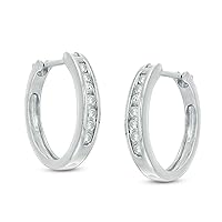 0.38CT. T.W Round Cut Diamond Channel-Set Hoop Earrings Cz Hoops in 14K White Gold Plated Silver