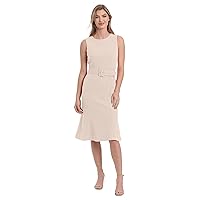 London Times Women's Sleeveless Fluted Sheath with Belt