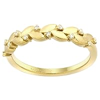 Silver City Jewelry 14k Gold Diamond Olive Branch Ring Engagement Stackable 0.07 ct 1/8 inch wide size 6-9