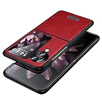 Compatible with Oppo Find N3 Flip Luxury Flip Leather Case,Slim Phone Cover Case,Full-Body Drop Protection Shockproof Hard Hand-Laid Leather Folio Flip Protective Cover (Color : Vermelho)