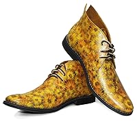 PeppeShoes Modello Sunchukko - Handmade Italian Mens Color Yellow Ankle Chukka Boots - Cowhide Smooth Leather - Lace-Up