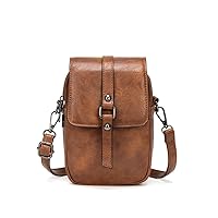 myfriday Vintage Crossbody Phone Bag for Women, Small Leather Shoulder Purse and Handbag with Tassel&Rivet Decoration
