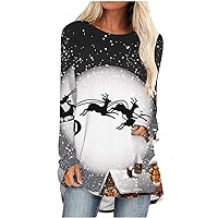 Womens Christmas Tunic Tops to Wear with Leggings Long Sleeve Loose Fit Fall Clothes Crewneck Flowy Xmas Blouses