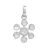 1.50 CTW Natural Diamond Polki Flower Pendant 925 Sterling Silver Platinum Plated Slice Diamond Jewelry