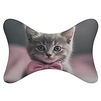 2 Pack Car Neck Pillow Gray Cat with Bow Car Headrest Pillow Memory Foam Car Pillow Breathable Removable Cover Universal Headrest Pillow for Travel Car Seat Driving & Home