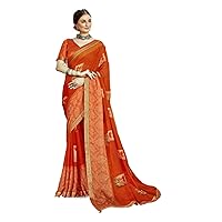 Cocktail Party Wear Indian Women Floral Printed Brasso Saree Blouse Foil Embellished Bollywood Sari 1557
