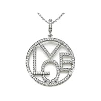 Zoe R Sterling Silver Micro Pave Hand Set Cubic Zirconia Love Pendant Necklace