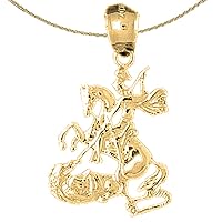 Jewels Obsession Silver Soldier On Horse Necklace | 14K Yellow Gold-plated 925 Silver Saint George Killing the Dragon Pendant with 18