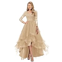 Prom Dress Hi-Lo Formal Dresses for Women Wedding Guest Dresses Tulle Bridesmaid Dresses Long Sleeve
