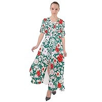 CowCow Womens Flowy Boho Dress Hawaii Hibiscus Tropical Flowers Floral Leaves Summer Waist Tie Boho Maxi Dress