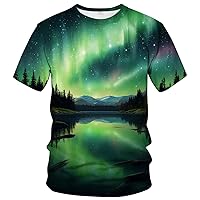 Colorful Aurora Borealis T Shirt Novelty Starry Night Theme Tee Shirt