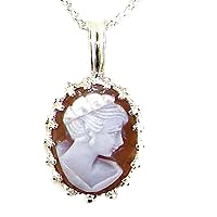 Luxury Ladies Solid White 9ct Gold Ornate 16x12mm Cameo Pendant Necklace